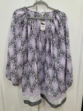 Cato Lilac and Gray Floral Peasant Blouse